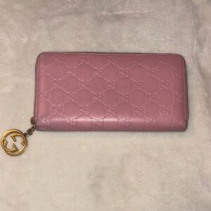 Gucci Rose Pink Embossed Wallet with Gold Charm
